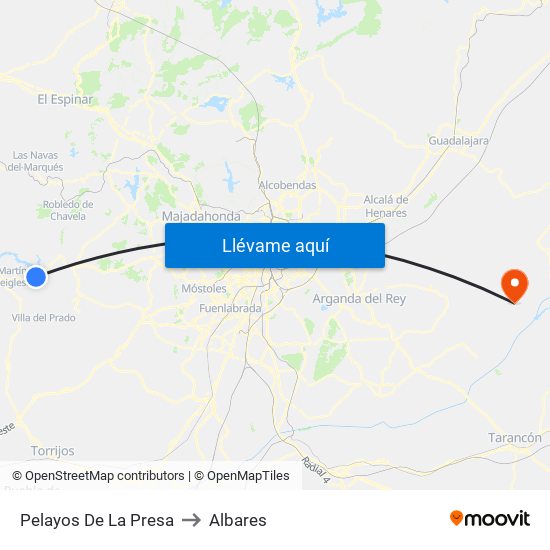 Pelayos De La Presa to Albares map