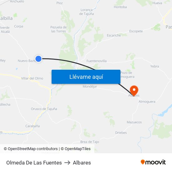 Olmeda De Las Fuentes to Albares map