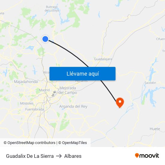 Guadalix De La Sierra to Albares map