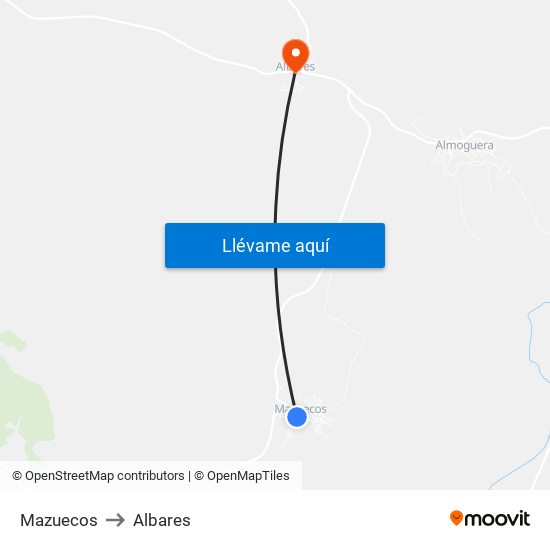 Mazuecos to Albares map