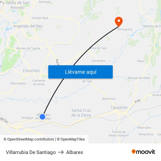 Villarrubia De Santiago to Albares map