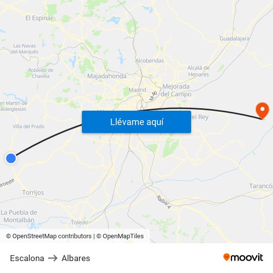 Escalona to Albares map