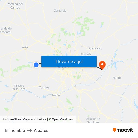 El Tiemblo to Albares map