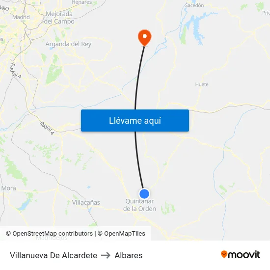 Villanueva De Alcardete to Albares map