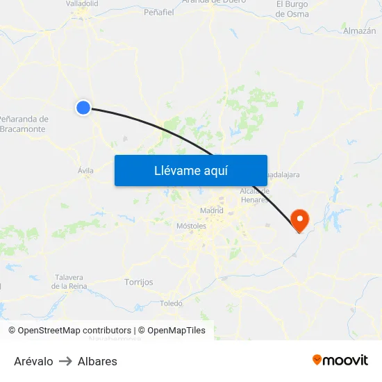 Arévalo to Albares map