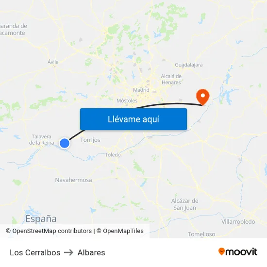 Los Cerralbos to Albares map