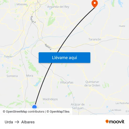 Urda to Albares map