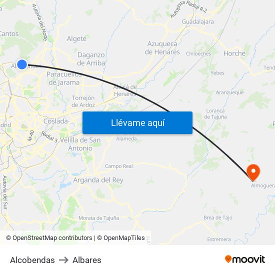 Alcobendas to Albares map