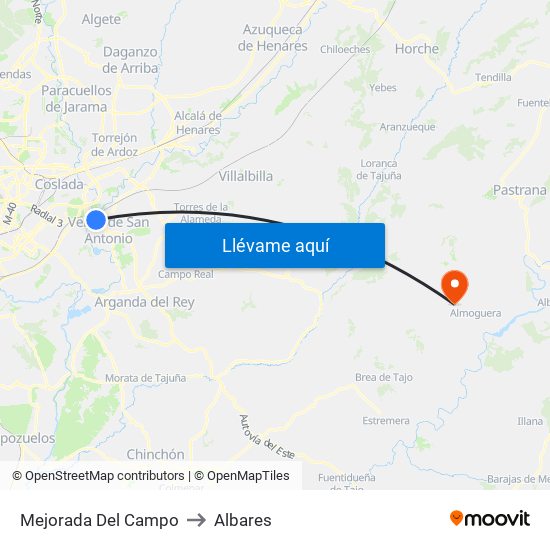 Mejorada Del Campo to Albares map