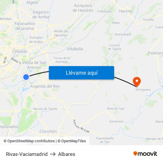 Rivas-Vaciamadrid to Albares map