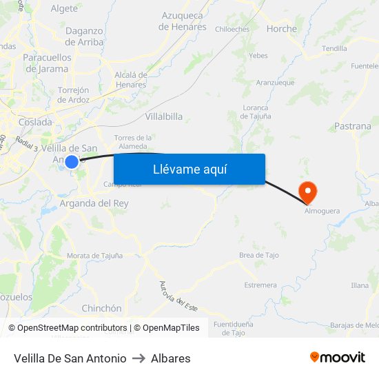 Velilla De San Antonio to Albares map