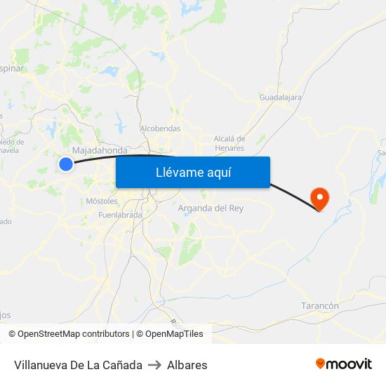 Villanueva De La Cañada to Albares map