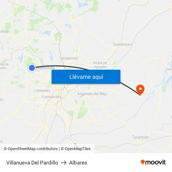 Villanueva Del Pardillo to Albares map