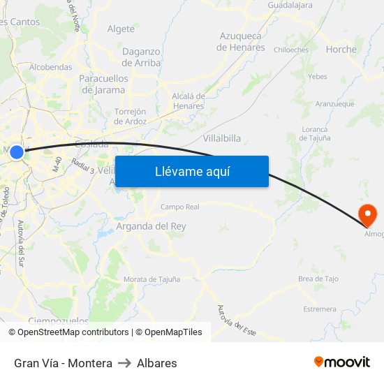 Gran Vía - Montera to Albares map