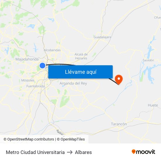 Metro Ciudad Universitaria to Albares map