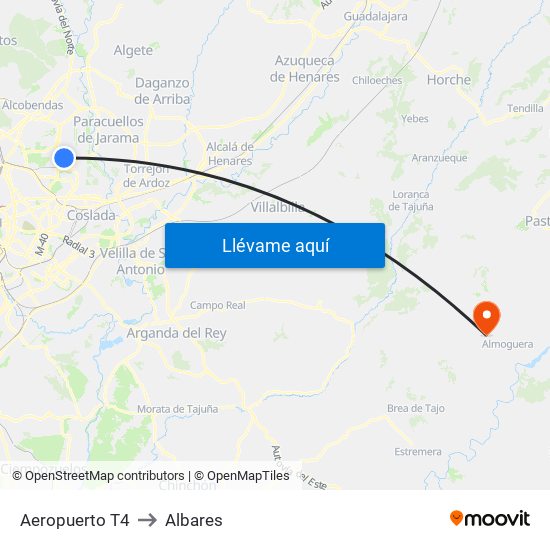 Aeropuerto T4 to Albares map