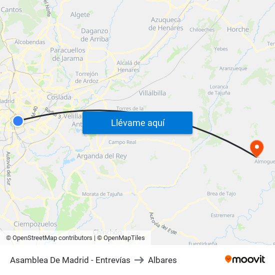 Asamblea De Madrid - Entrevías to Albares map