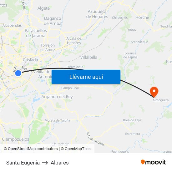 Santa Eugenia to Albares map