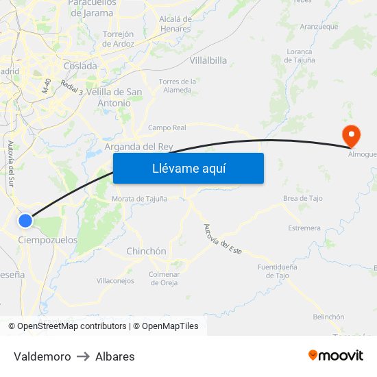 Valdemoro to Albares map