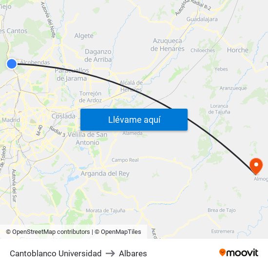 Cantoblanco Universidad to Albares map