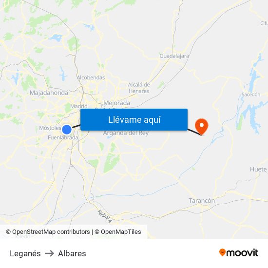 Leganés to Albares map