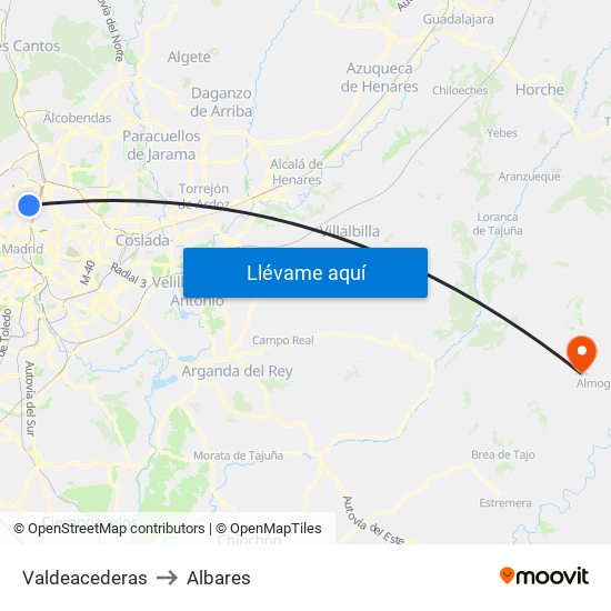 Valdeacederas to Albares map