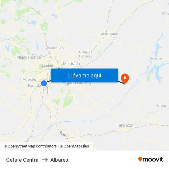 Getafe Central to Albares map