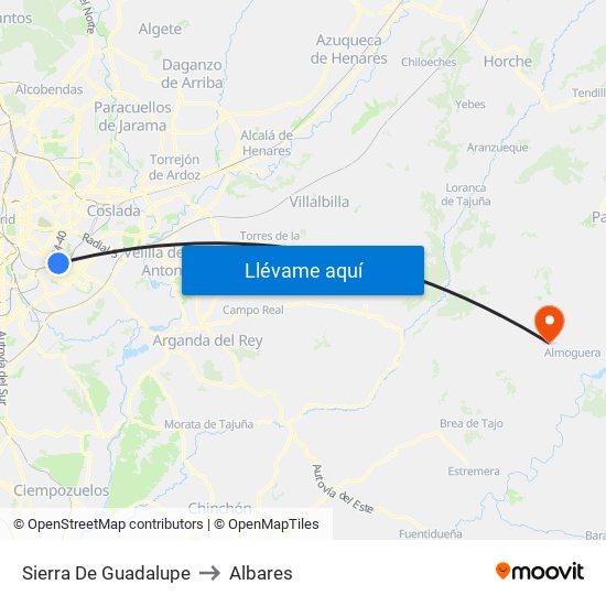 Sierra De Guadalupe to Albares map