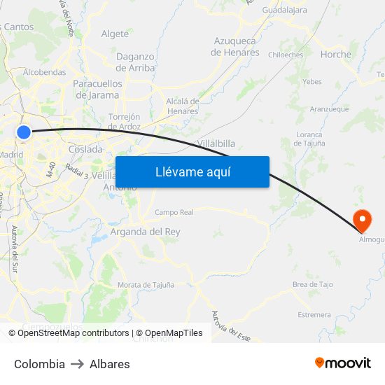 Colombia to Albares map