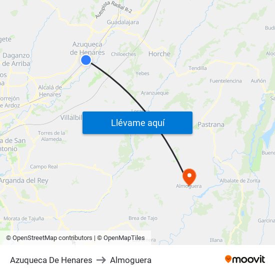 Azuqueca De Henares to Almoguera map