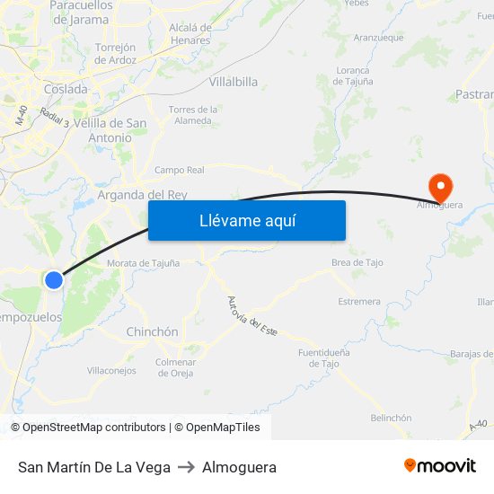 San Martín De La Vega to Almoguera map