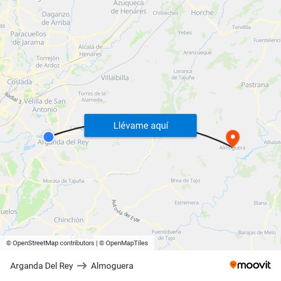 Arganda Del Rey to Almoguera map