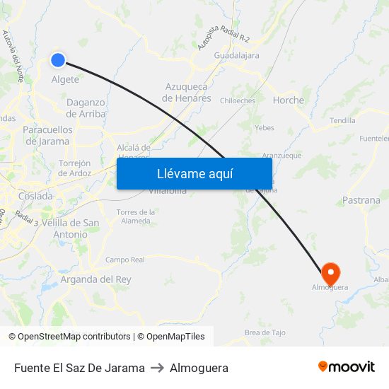 Fuente El Saz De Jarama to Almoguera map