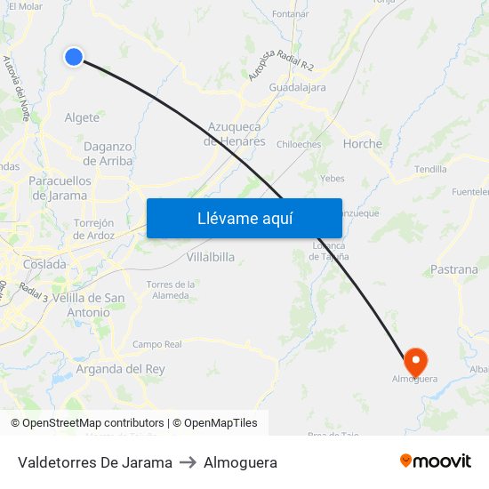 Valdetorres De Jarama to Almoguera map