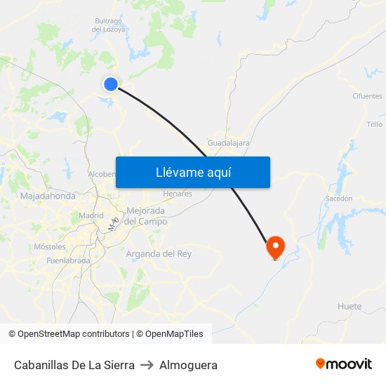 Cabanillas De La Sierra to Almoguera map