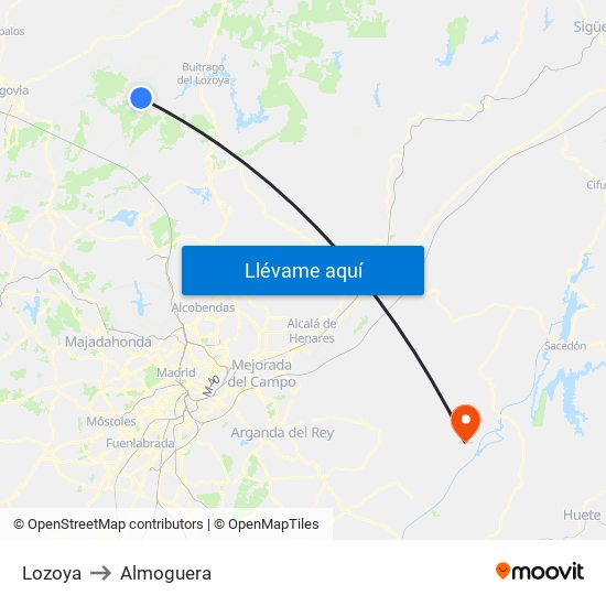 Lozoya to Almoguera map