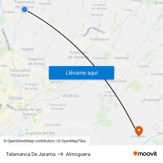 Talamanca De Jarama to Almoguera map