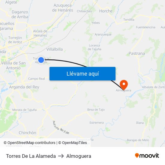 Torres De La Alameda to Almoguera map
