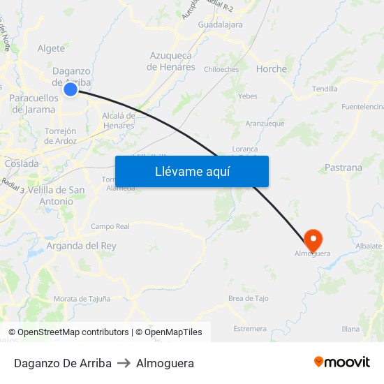 Daganzo De Arriba to Almoguera map