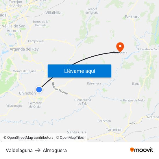 Valdelaguna to Almoguera map