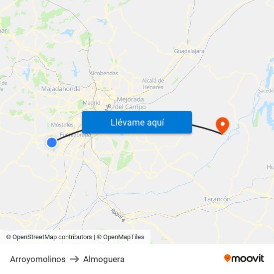 Arroyomolinos to Almoguera map
