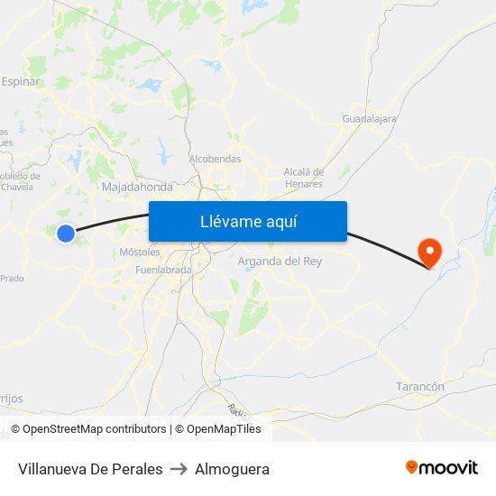 Villanueva De Perales to Almoguera map