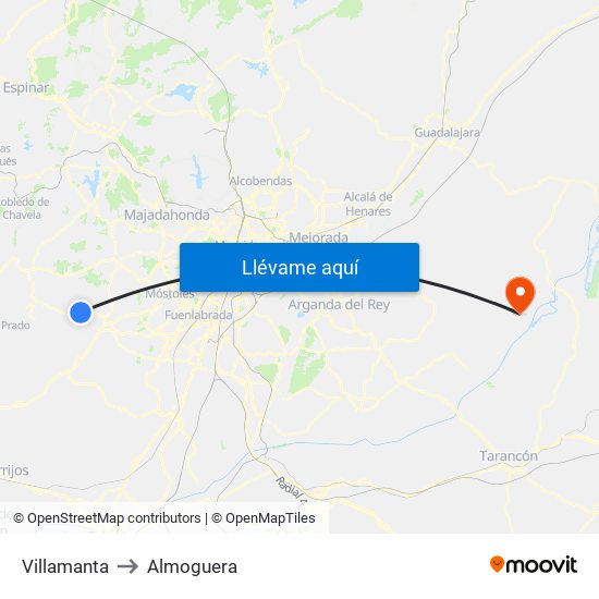 Villamanta to Almoguera map