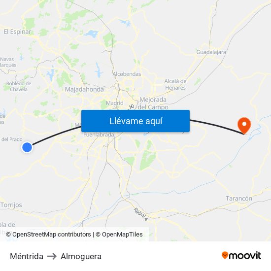 Méntrida to Almoguera map