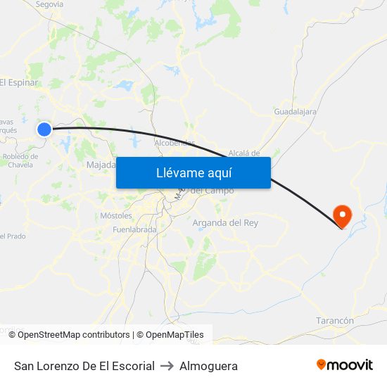 San Lorenzo De El Escorial to Almoguera map