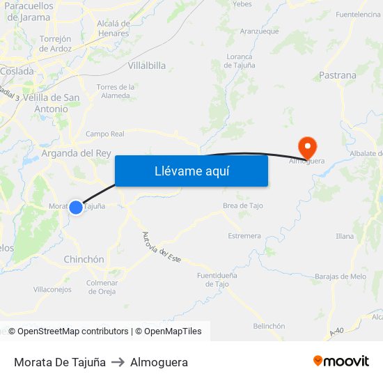 Morata De Tajuña to Almoguera map