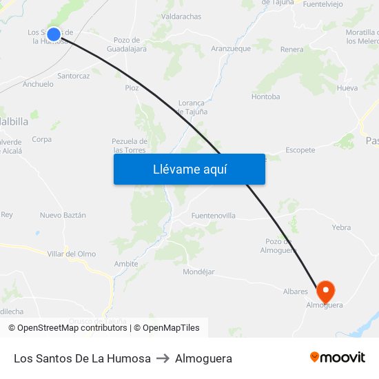 Los Santos De La Humosa to Almoguera map
