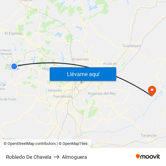 Robledo De Chavela to Almoguera map
