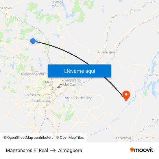 Manzanares El Real to Almoguera map