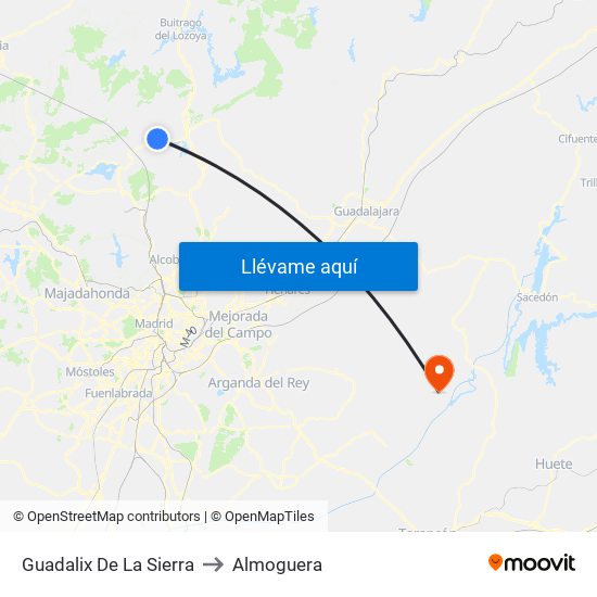 Guadalix De La Sierra to Almoguera map